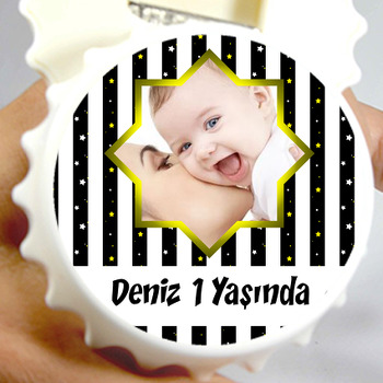 Siyah Beyaz Yıldız Temalı Resimli Kapak Şekilli Magnet Açacak