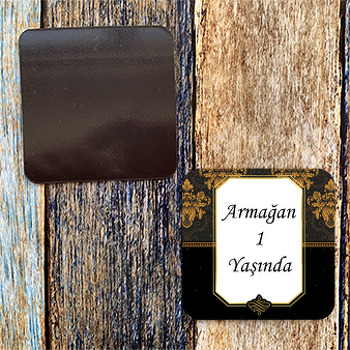 Siyah Damask Temalı Doğum Günü Kare Magnet