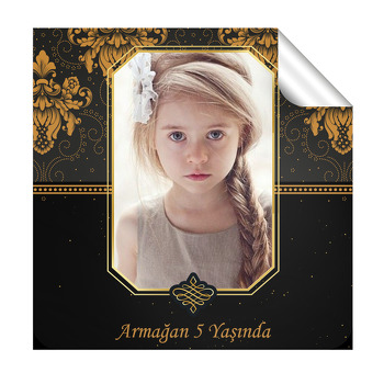 Siyah Damask Temalı Resimli Kare Etiket