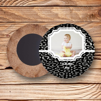 Siyah Desen Temalı Ahşap Daire Magnet