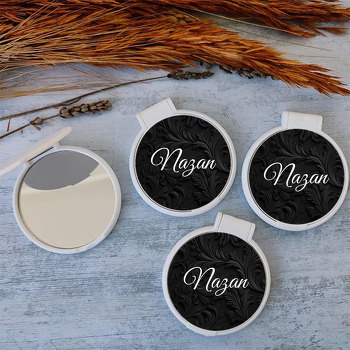 Siyah Floral Desen Temalı Kapaklı Ayna