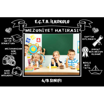 Siyah Fonda Tebeşir Çizimlerle Temalı Mezuniyet Hatırası Afiş