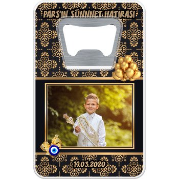 Siyah Gold Desenli Balonlu Sünnet Temalı Dikdörtgen Magnet Açacak