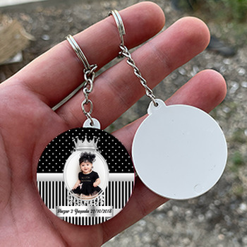 Siyah Gümüş Taç  Temalı Resimli Daire Plastik Anahtarlık