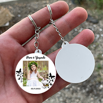 Siyah Kelebek Silüetleri Temalı Daire Plastik Doğum Günü Anahtarlık