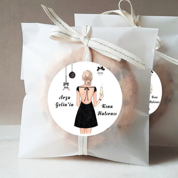 Siyah Mini Elbiseli Gelin Temalı Kına Hatırası Sticker