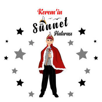 Siyah Yıldızlı Sünnet Çocuğu Hatırası Temalı Akrilik Daire Magnet