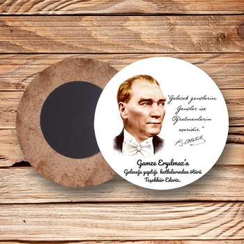 Smokinli Atatürk Temalı Daire Ahşap Magnet