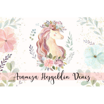 Soft Çiçekli Unicorn Temalı Doğum Günü Plastik Magnet