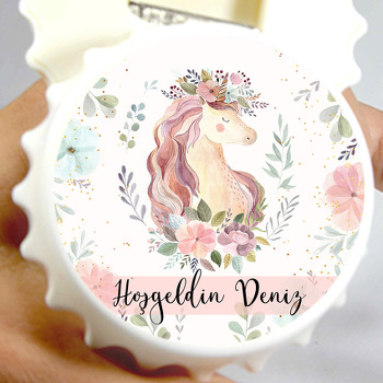 Soft Çiçekli Unicorn Temalı Kapak Şekilli Magnet Açacak
