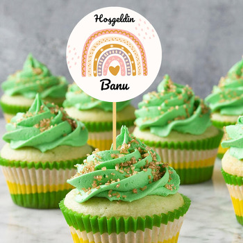 Soft Gökkuşağı ile Kalp Temalı Parti Kürdan Süs