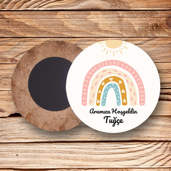  Soft Güneş ile Gökkuşağı Temalı Daire Ahşap Magnet