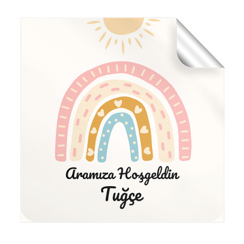  Soft Güneş ile Gökkuşağı Temalı Kare Etiket