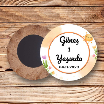 Soft Güneş ile Laleler Temalı Daire Ahşap Magnet