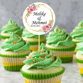 Soft Kırmızı Güller ile Gold Geometrik Çerçeve Temalı Parti Kürdan Süs