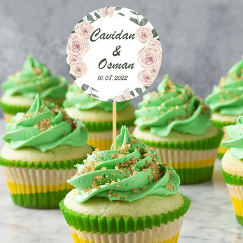 Soft Krem Güller ile Yapraklar Temalı Parti Kürdan Süs