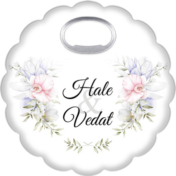 Soft Lila Pembe ile Beyaz Çiçekler Temalı Çiçek Şekilli Magnet Açacak