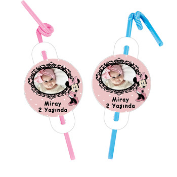 Soft Minnie Mouse Temalı Resimli Pipet ve Kartı