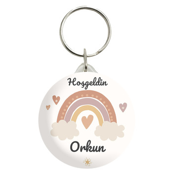 Soft Natural Tonlarda Kalpli Gökkuşağı Temalı Anahtarlık