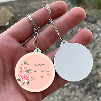 Soft Pembe Çiçek Temalı Söz Nişan Nikah Daire Plastik Anahtarlık