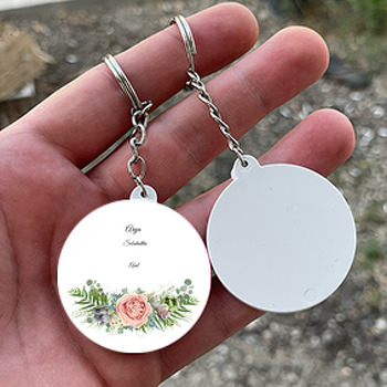 Soft Pembe Gül Temalı Söz Nişan Nikah Daire Plastik Anahtarlık