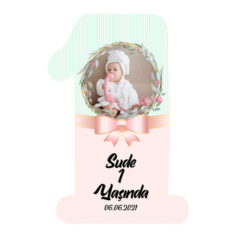 Soft Pembe Kurdele ile Yaprak Çerçeve Temalı Doğum Günü Magnet