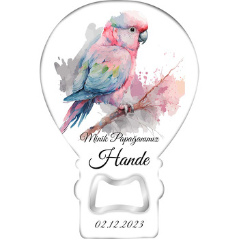 Soft Pembe Mavi Papağan Temalı Balon Ahşap Magnet 