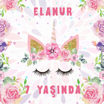 Soft Pink Unicorn Temalı Doğum Günü    Kare Parti Afiş