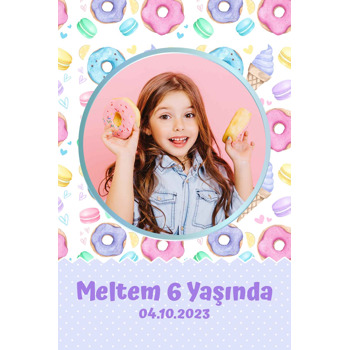Soft Renklerle Donut Macaron ile Dondurma Temalı Doğum Günü Magnet
