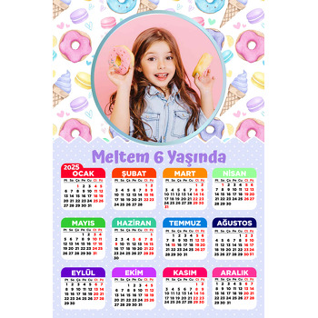 Soft Renklerle Donut Macaron ile Dondurma Temalı Takvim Magnet