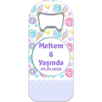 Soft Renklerle Donut Macaron ile Dondurma Temalı Uzun Doğum Günü Magnet Açacak