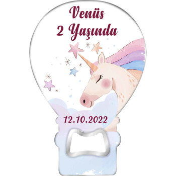 Soft Suluboya Tonlarında Unicorn Temalı Balon Ahşap Magnet 