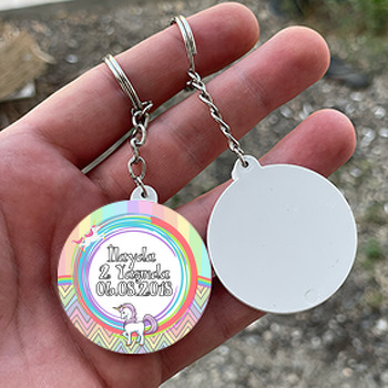 Soft Unicorn Temalı Daire Plastik Anahtarlık