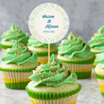 Soft Yeşil ile Krem Barok Desen Temalı Parti Kürdan Süs