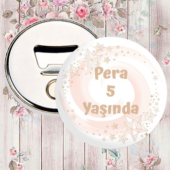 Somon Rengi Fonda Geometrik Gold Yıldızlar Temalı Magnet Açacak