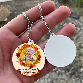 Sonbahar Temalı Resimli Daire Plastik Anahtarlık