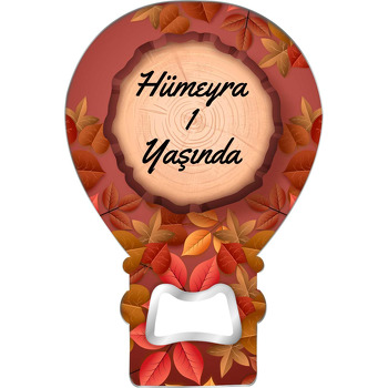 Sonbahar Yaprakları ile Ahşap Çerçeve Temalı Balon Ahşap Magnet 