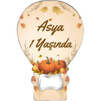 Sonbahar Yaprakları ile Balkabağı Temalı Balon Ahşap Magnet 