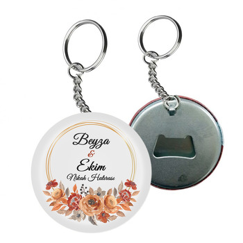 Sonbahar Yaprakları ve Gold Çerçeve Temalı Arkası Açacak Anahtarlık