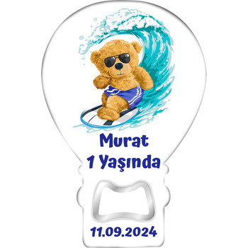 Sörfçi Ayıcık Temalı Balon Ahşap Magnet 