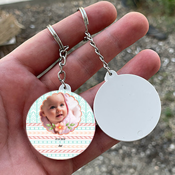 Su Yeşili Temalı Resimli Daire Plastik Anahtarlık