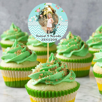 Su Yeşili ve Çiçek Temalı Resimli Kürdan Süs