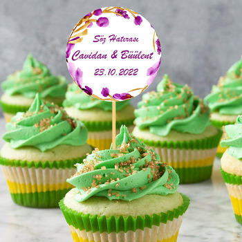 Suluboya Efekti Mor Çiçek Çerçeve Temalı Parti Kürdan Süs