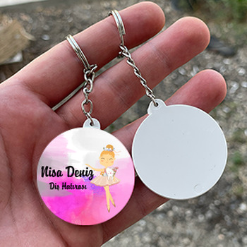 Suluboya Etkili Balerin Temalı Diş Buğdayı Daire Plastik Anahtarlık