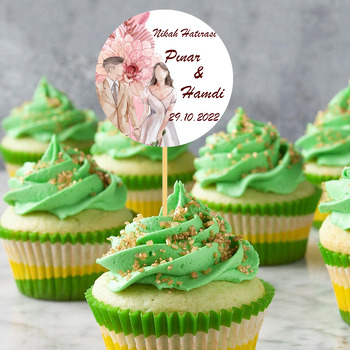 Suluboya Gelin ile Damat Çiçek Fon Temalı Parti Kürdan Süs