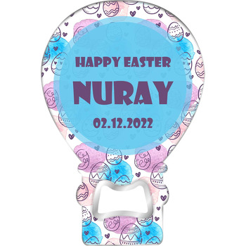 Suluboya Paskalya Desen Fonda Mavi Çerçeve Temalı Balon Ahşap Magnet 