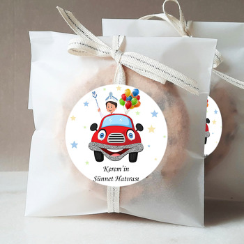 Sünnet Çocuğu ile Balonlu Kırmızı Araba Temalı Sticker