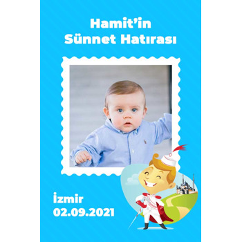 Sünnet Çocuğu ile Pul Çerçeve Mavi Fon Temalı Magnet