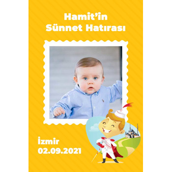 Sünnet Çocuğu ile Pul Çerçeve Sarı Fon Temalı Magnet