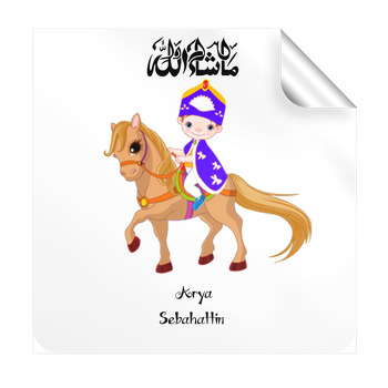 Sünnet Çocuğu ve At Temalı Kare Sticker